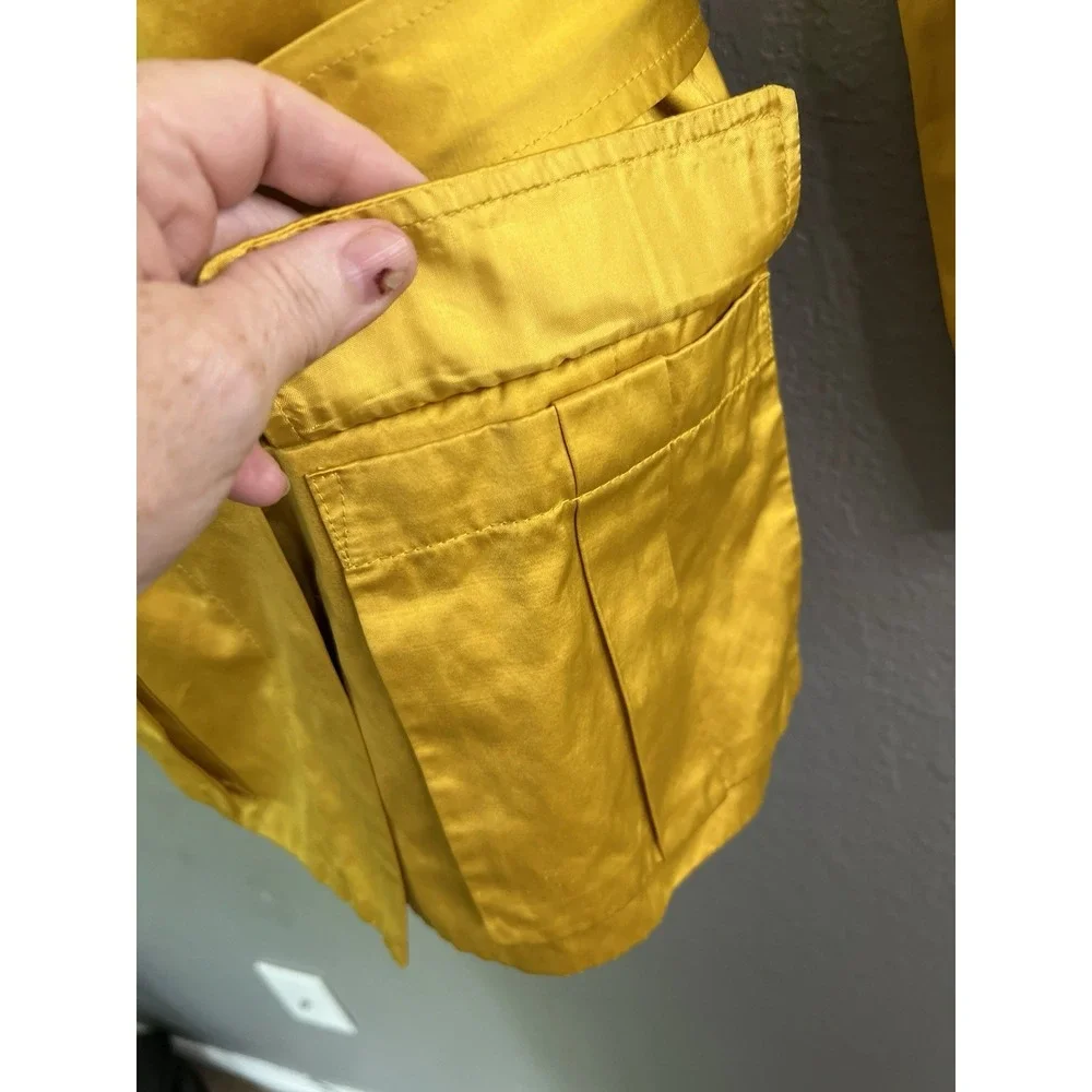 Lafayette 148 Yellow‎ Metallic Jacket Sz 10 Belt Shiny Dressy Short Cotton Blend